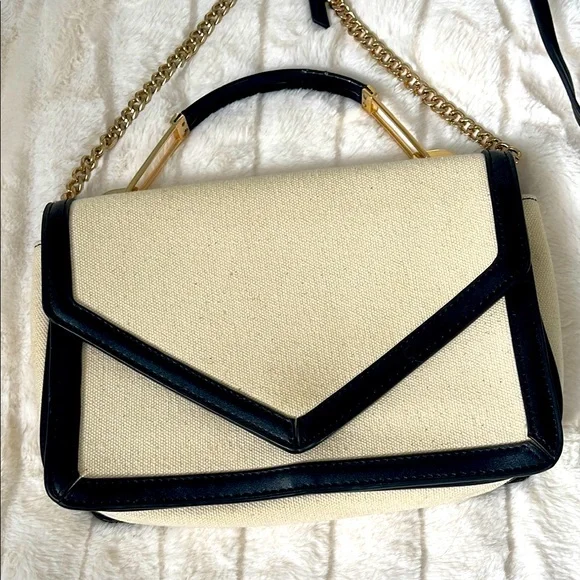 Mango Bags Mango Black Leather Cream Linen Crossbody Shoulder